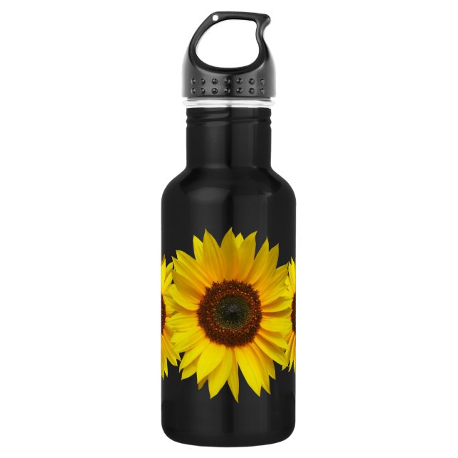 Sunflower 18 oz. Black Stainless Steel Water Bottle (Front)