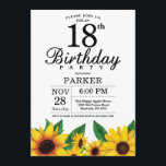 Sunflower 18th Birthday Invitation<br><div class="desc">Sunflower 18th Birthday Invitation. Floral Flowers and White Background. Country Vintage Retro. Women Birthday. 12th 13th 15th 16th 18th 20th 21st 30th 40th 50th 60th 70th 80th 90th 100th, any ages. Printable Digital. For further customization, please click the "Customize it" button and use our design tool to modify this template....</div>