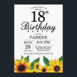 Sunflower 18th Birthday Invitation<br><div class="desc">Sunflower 18th Birthday Invitation. Floral Flowers and White Background. Country Vintage Retro. Women Birthday. 12th 13th 15th 16th 18th 20th 21st 30th 40th 50th 60th 70th 80th 90th 100th, any ages. Printable Digital. For further customization, please click the "Customize it" button and use our design tool to modify this template....</div>