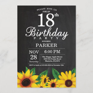 Sunflower 18th Birthday Invitation