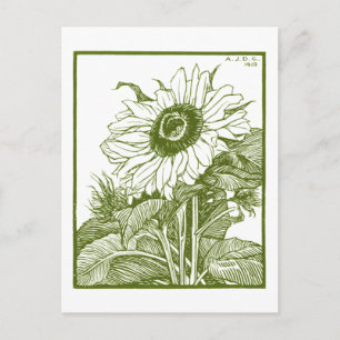 Sunflower (1919) Vintage Woodcut by Julie de Graag Postcard