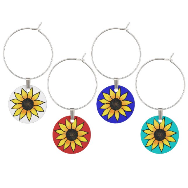 Sunflower 1,2,3,4 wine glass charm (Staggered)