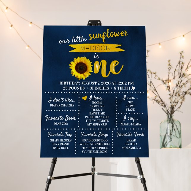 Sunflower 1st Birthday All About Me Foam Board (In Situ (Stand))