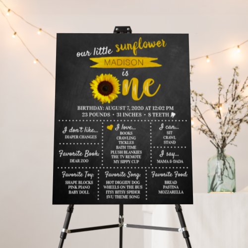 Sunflower 1st Birthday All About Me Foam Board