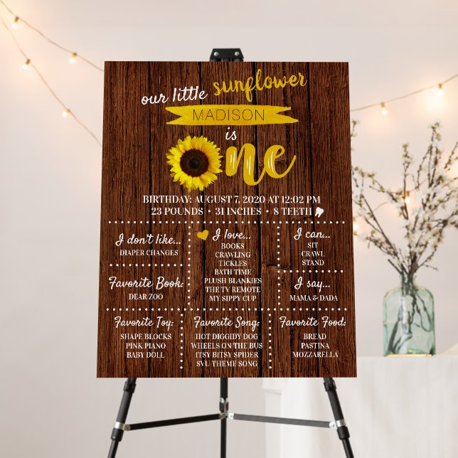 Sunflower 1st Birthday All About Me Foam Board (In Situ (Stand))
