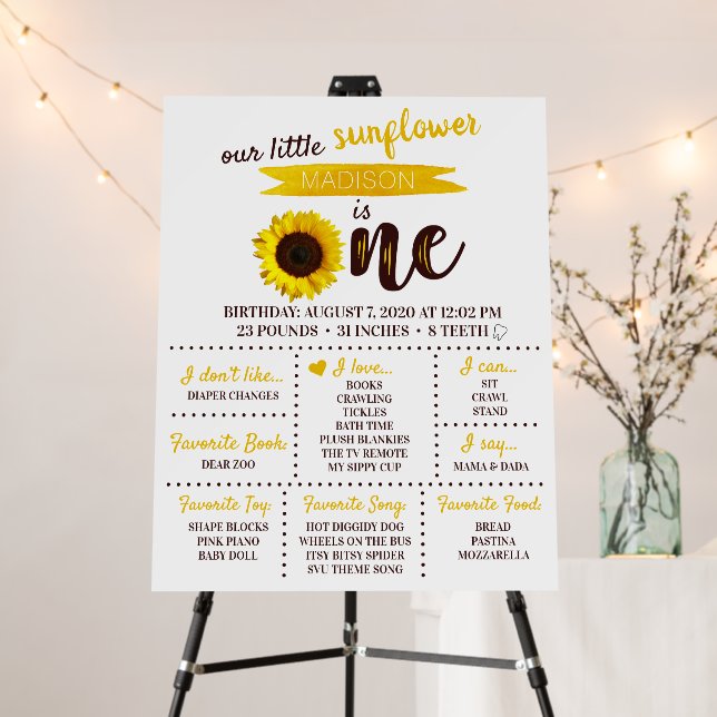 Sunflower 1st Birthday All About Me Foam Board (In Situ (Stand))