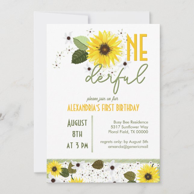 Sunflower 1st birthday invitation (Front)