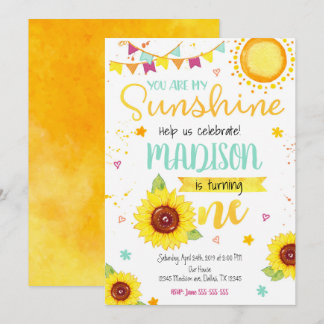 Sunflower 1st Birthday Invitation for a Girl