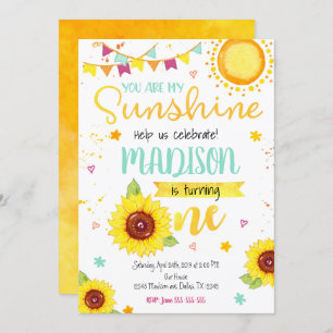 Sunflower 1st Birthday Invitation for a Girl
