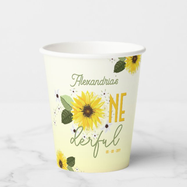 Sunflower 1st birthday paper cups (Front)