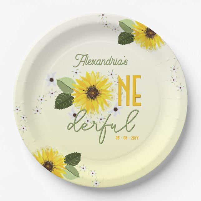 Sunflower 1st birthday paper plates (Front)