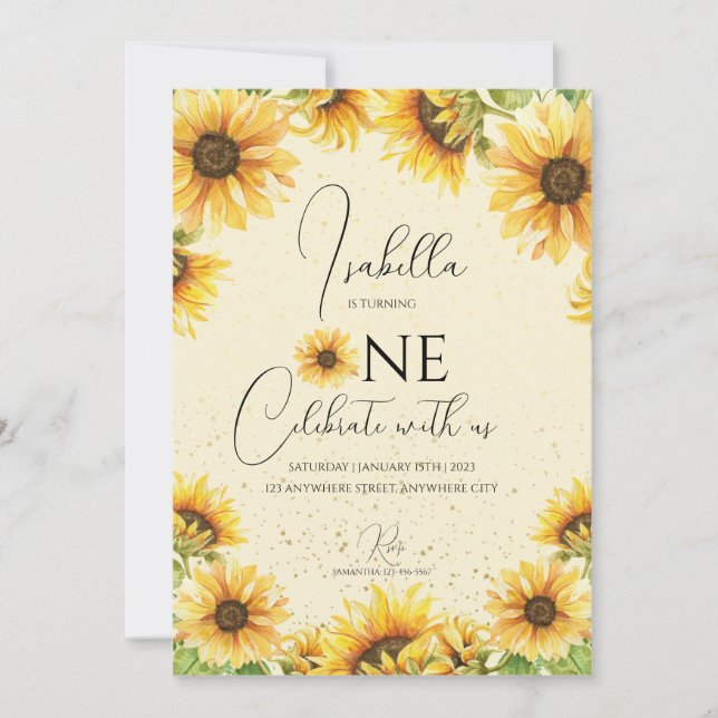 Sunflower 1st Birthday Party Invitation (Front)