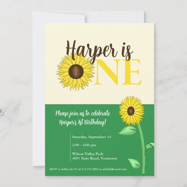Sunflower 1st Birthday Party Invitation (Front)