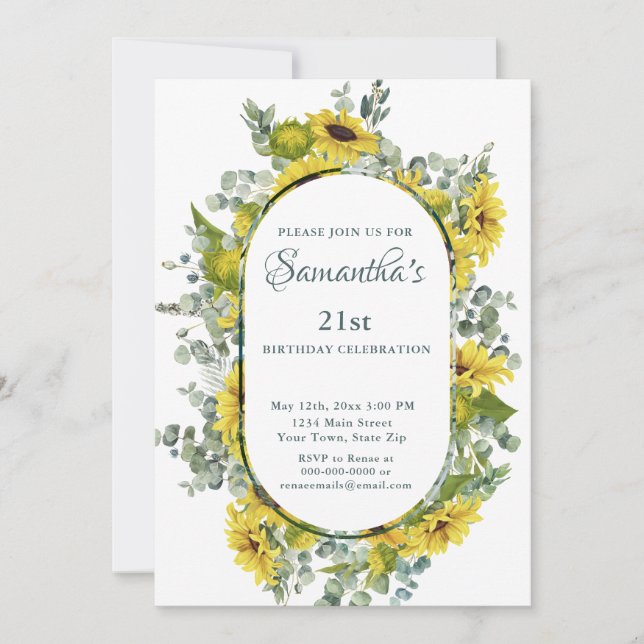 Sunflower 21st Birthday  Invitation (Front)