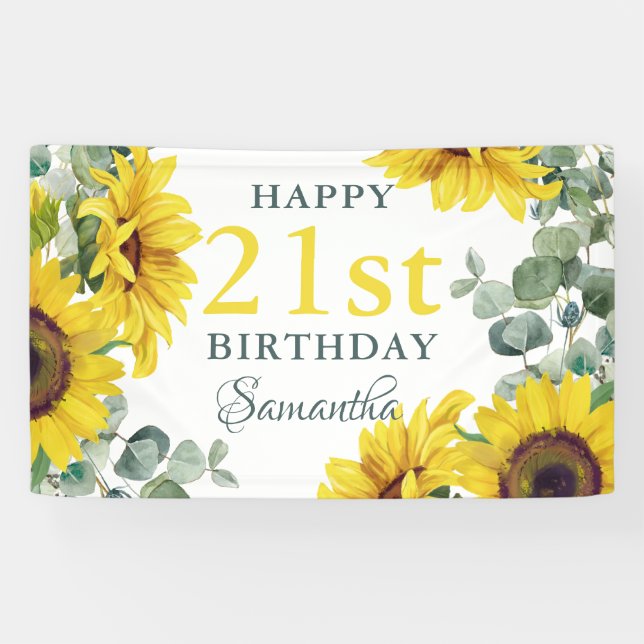 Sunflower 21st Birthday Party Banner (Horizontal)