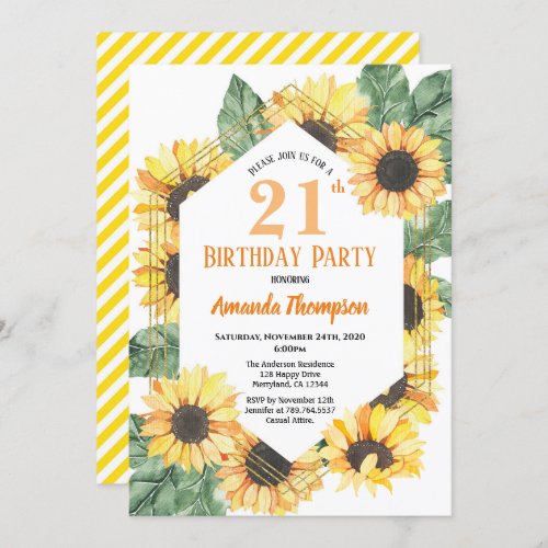 Sunflower 21st Birthday Party Celebration Women Invitation
