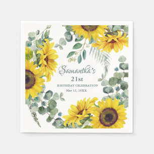 Sunflower 21st Birthday Party Napkins
