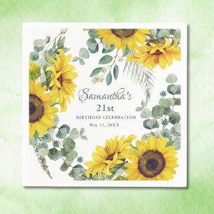 Sunflower 21st Birthday Party Napkins