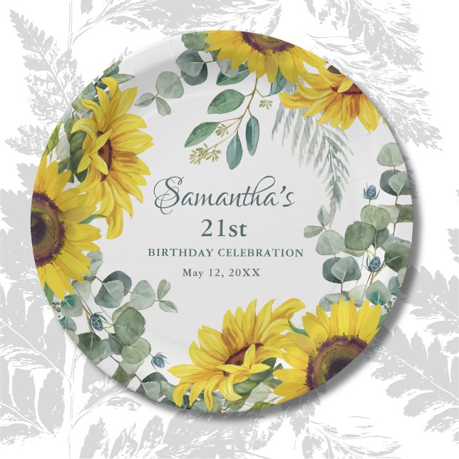 Sunflower 21st Birthday Party Paper Plates (Creator Uploaded)