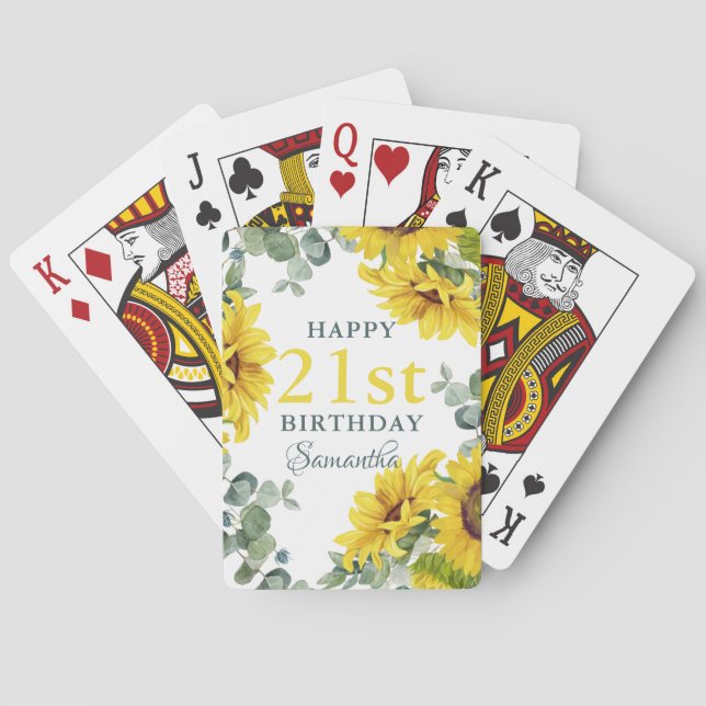 Sunflower 21st Birthday Party Poker Cards (Back)