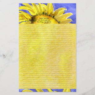 Sunflower 2 Watercolor Personalized Stationary Stationery