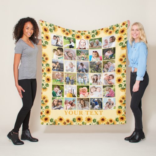 Sunflower 30 Photo Collage Personalized Fleece Blanket