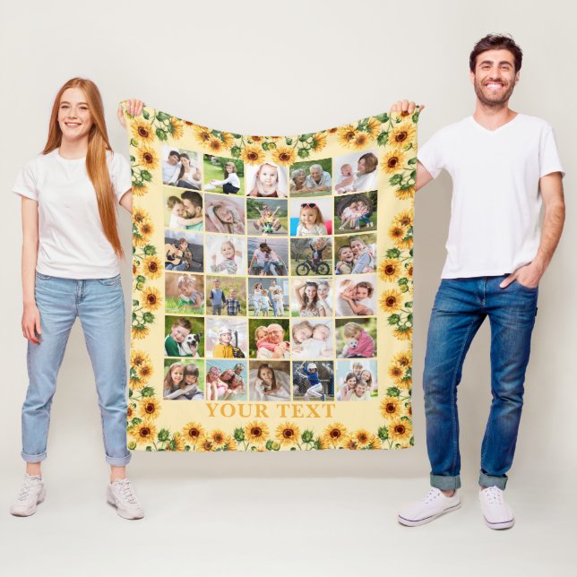 Sunflower 30 Photo Collage Personalized Fleece Blanket (In Situ)