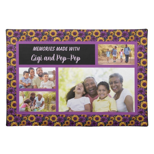Sunflower 4 Photo Collage with Sentiment Cloth Placemat (Front)