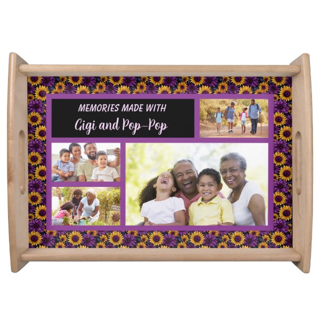 Sunflower 4 Photo Collage with Sentiment Serving Tray (Front)