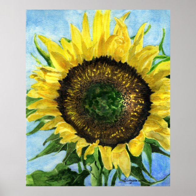 Sunflower 4 Watercolor Painting Art Poster Print (Front)