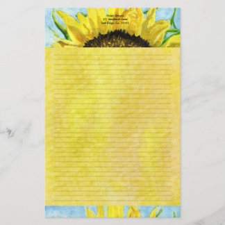 Sunflower 4 Watercolor Personalized Stationary Stationery