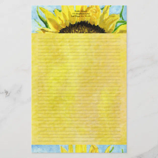 Sunflower 4 Watercolor Personalized Stationary Stationery | Zazzle