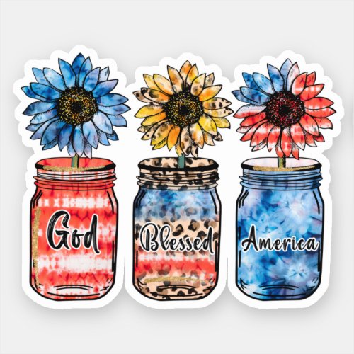 Sunflower 4th of July  God Blessed America Sticker