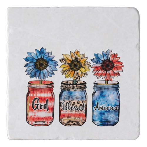 Sunflower 4th of July  God Blessed America Trivet