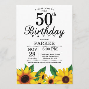 Sunflower 50th Birthday Invitation