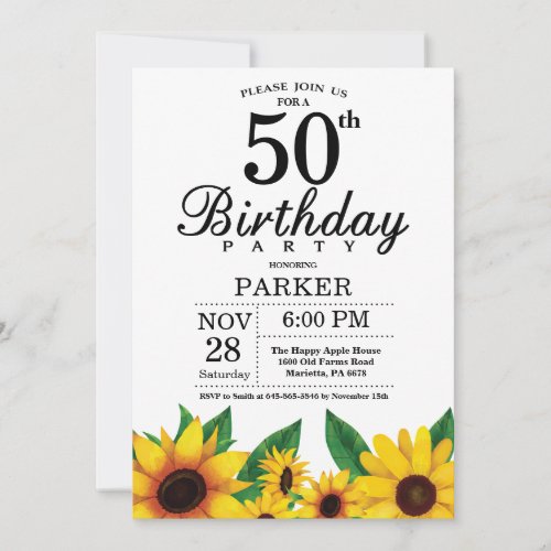 Sunflower 50th Birthday Invitation