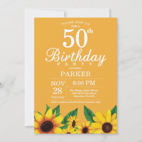 Sunflower 50th Birthday Invitation