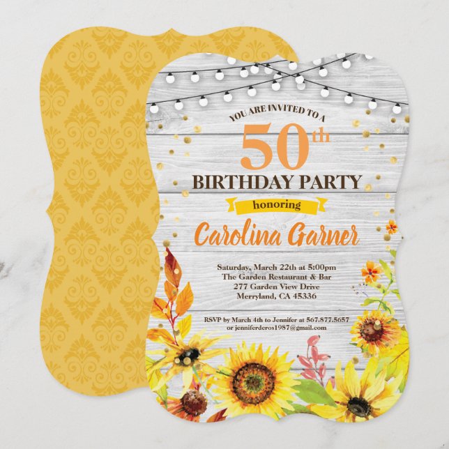 Sunflower 50th birthday invitation. Any age Invitation (Front/Back)