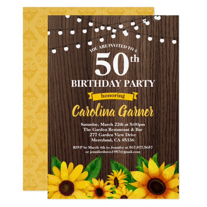 Sunflower 50th birthday invitation. Any age Invitation
