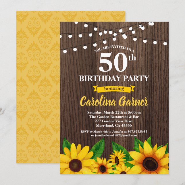 Sunflower 50th birthday invitation. Any age Invitation (Front/Back)