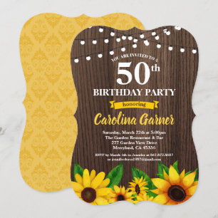 Sunflower 50th birthday invitation. Any age Invitation