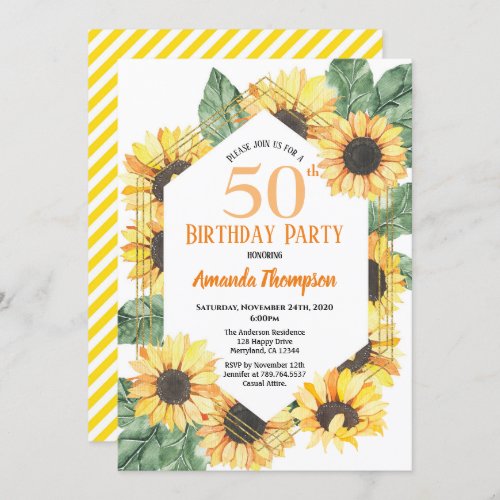 Sunflower 50th Birthday Party Celebration Invitation