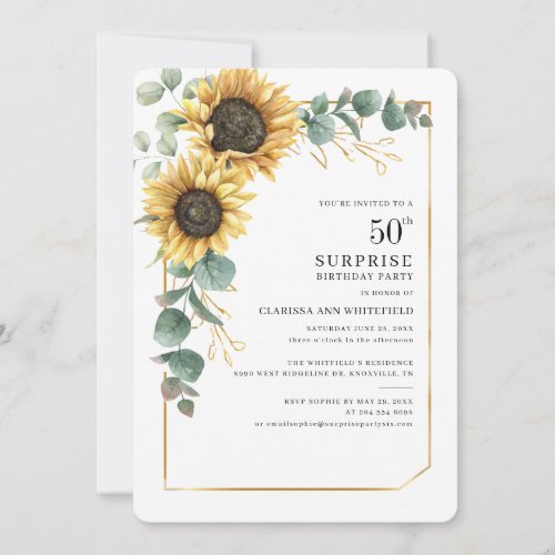 Sunflower 50th Birthday Party Eucalyptus Simple Invitation