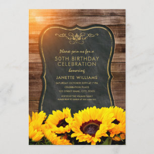 Sunflower 50th Birthday Party Rustic Fall Invitation