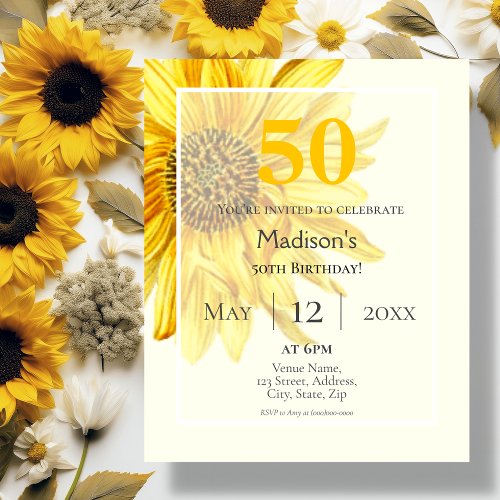 Sunflower 50th Budget Birthday Invitation