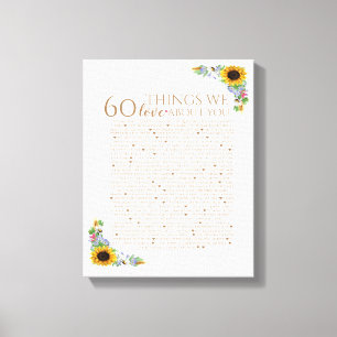 sunflower 60 things we love you 50th mom birthday canvas print