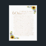 sunflower 60 things we love you 50th mom birthday canvas print<br><div class="desc">This is a DO IT YOURSELF XX Reasons why we love you. roses reasons we love you,  editable 50 Reasons,  60th birthday,  editable,  80th birthday,  memories,  love you,  mom,  retire printable You can edit the main body text. Designed by The Arty Apples Limited</div>