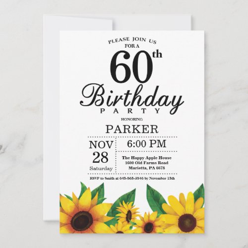 Sunflower 60th Birthday Invitation