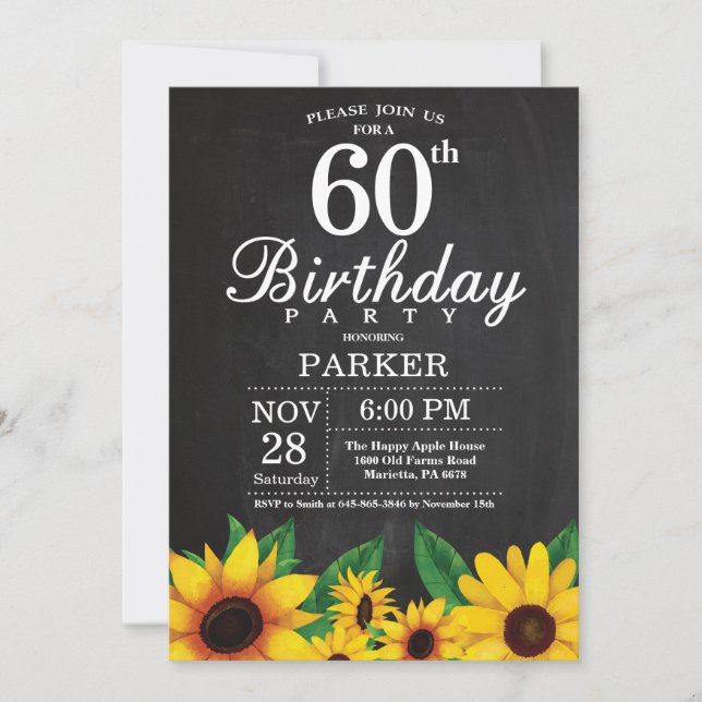 Sunflower 60th Birthday Invitation (Front)