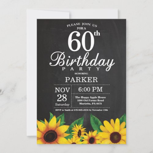 Sunflower 60th Birthday Invitation